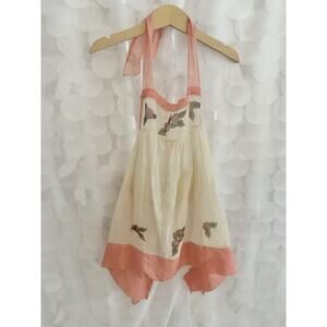 VTG 40’s Girls Handmade Organza Pinafore Dress Hand Painted CHERRIES WEDDING
